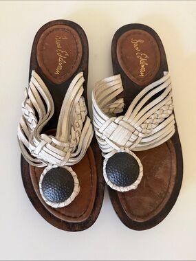 Sam Edelman Braided Leather Slide Sandals with Black Button Accent - Size 8